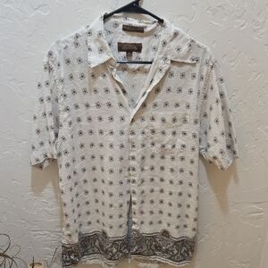 Tasso Elba Men's White and Brown Geometric Button Down Shirt